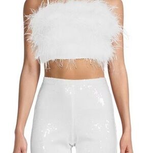 Gianni Bini White Feathered Crop Top